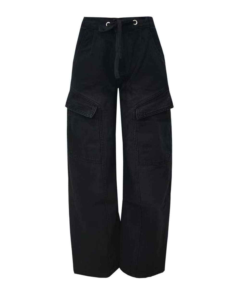 Casual High Waisted Drawstring Baggy Cargo Jeans
