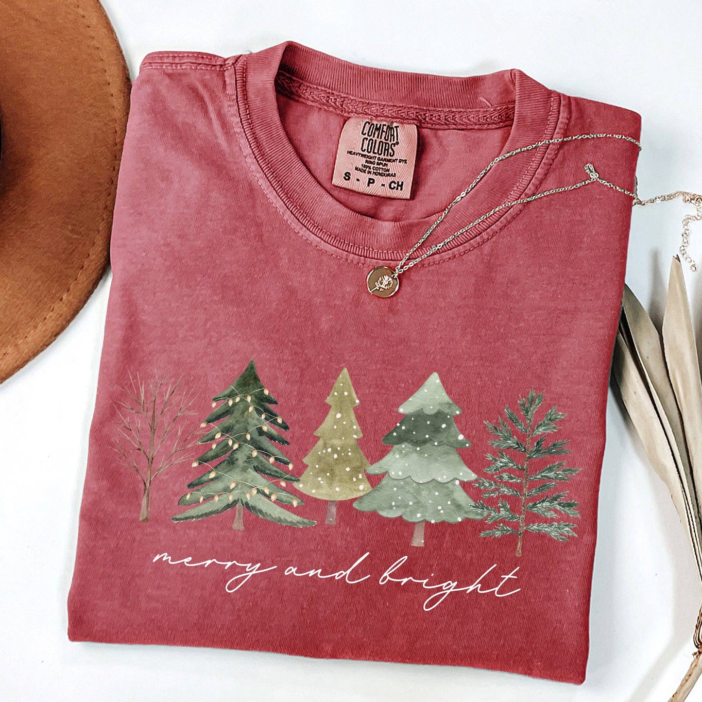 Merry and Bright, Christmas Trees, Minimalist Xmas Tshirt