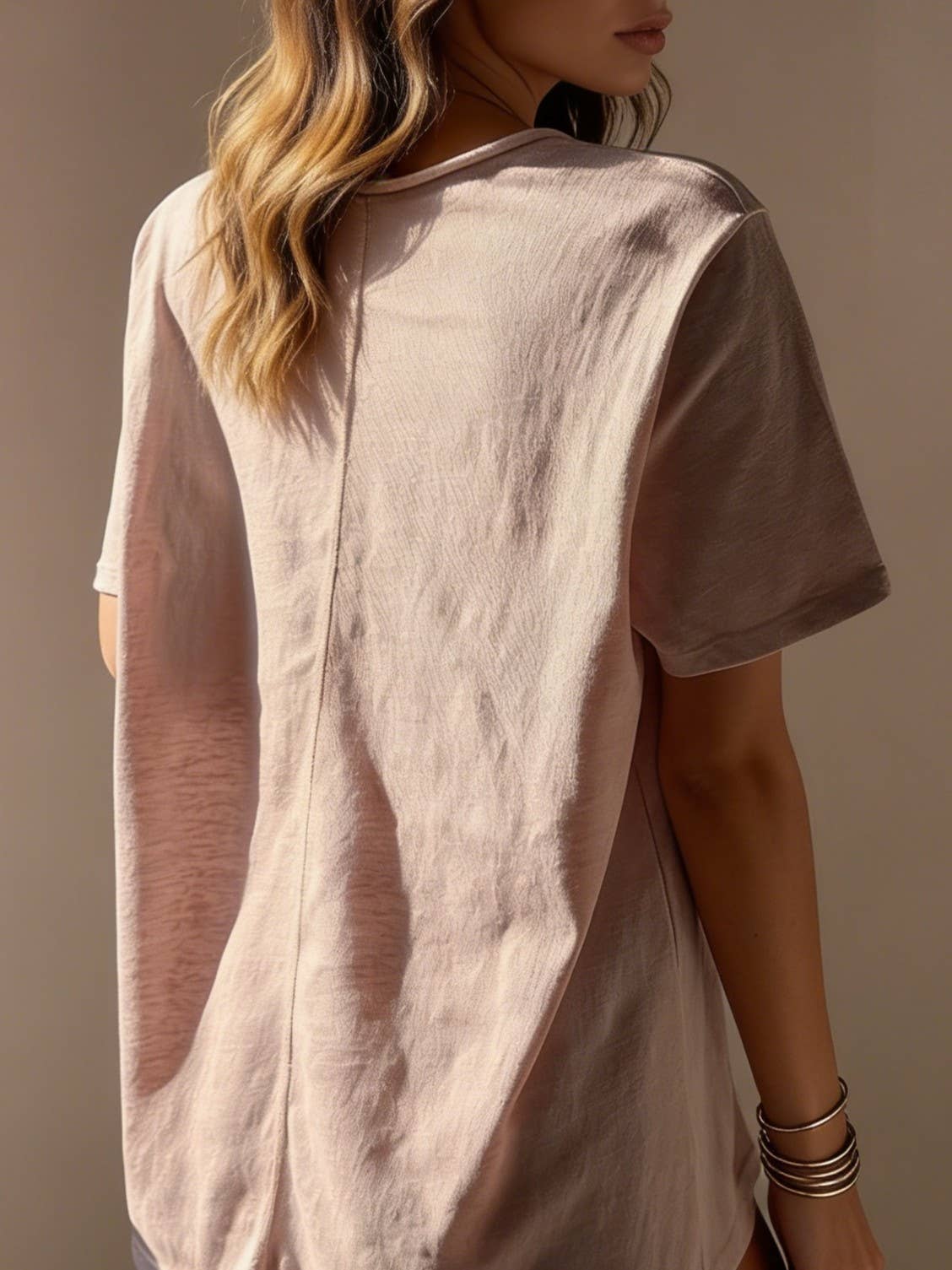 Cotton blend short sleeve roll neck tees V-neck T-shirt