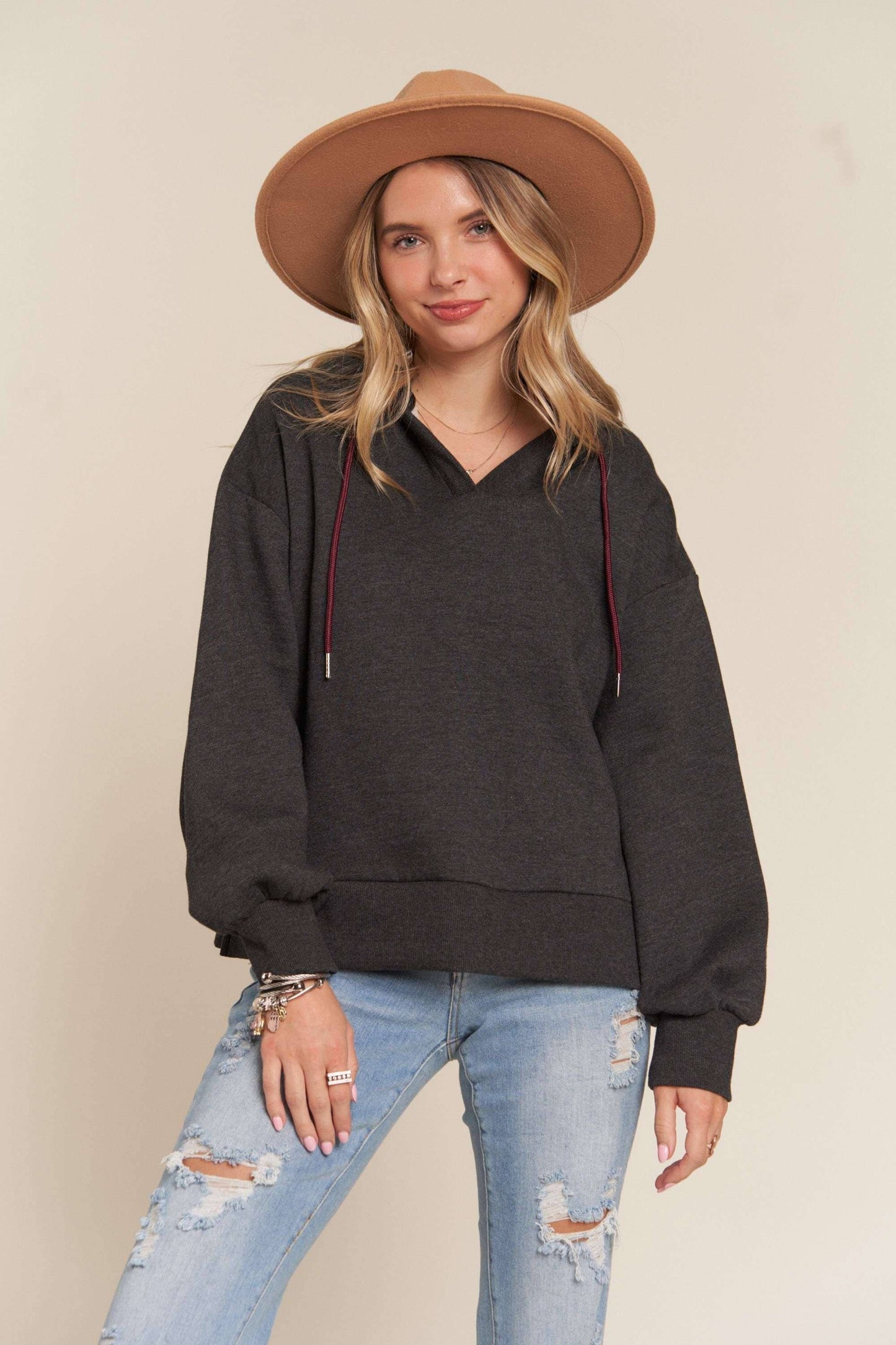 INSIDE NAPPED HOODIE TUNIC TOP
