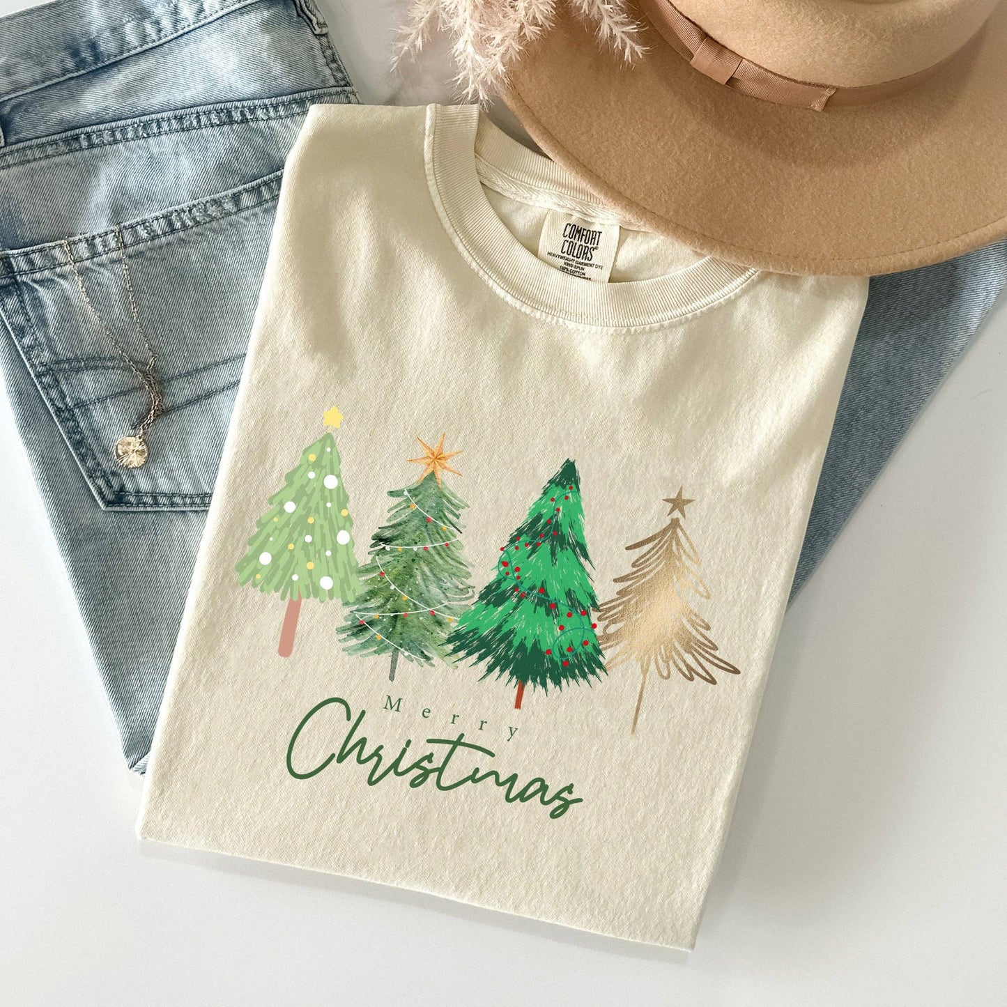 Merry Christmas Trees, Minimalist, Classic Xmas Tshirt