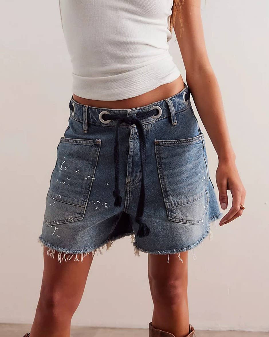 Street Style Drawstring Pocket Denim Casual Shorts