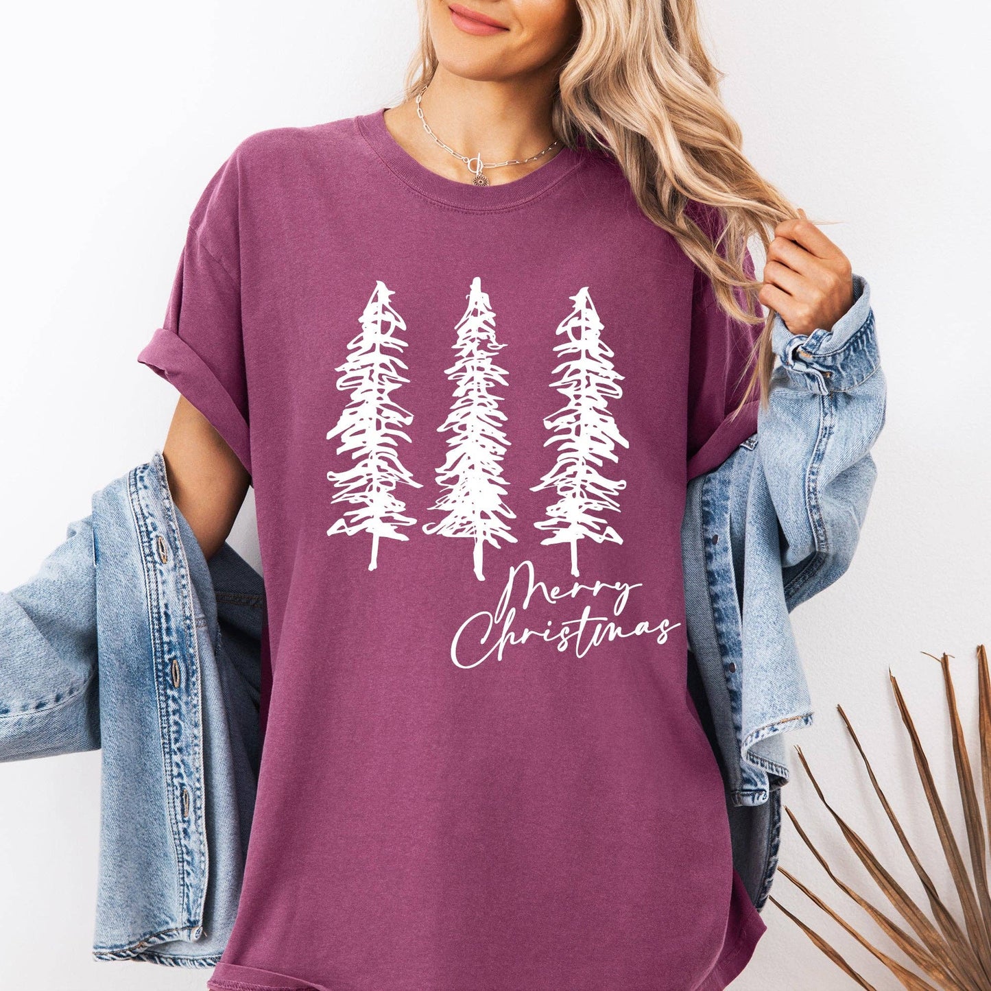 Merry Christmas, Sketched Pine Trees, Minimalist Xmas Tshirt