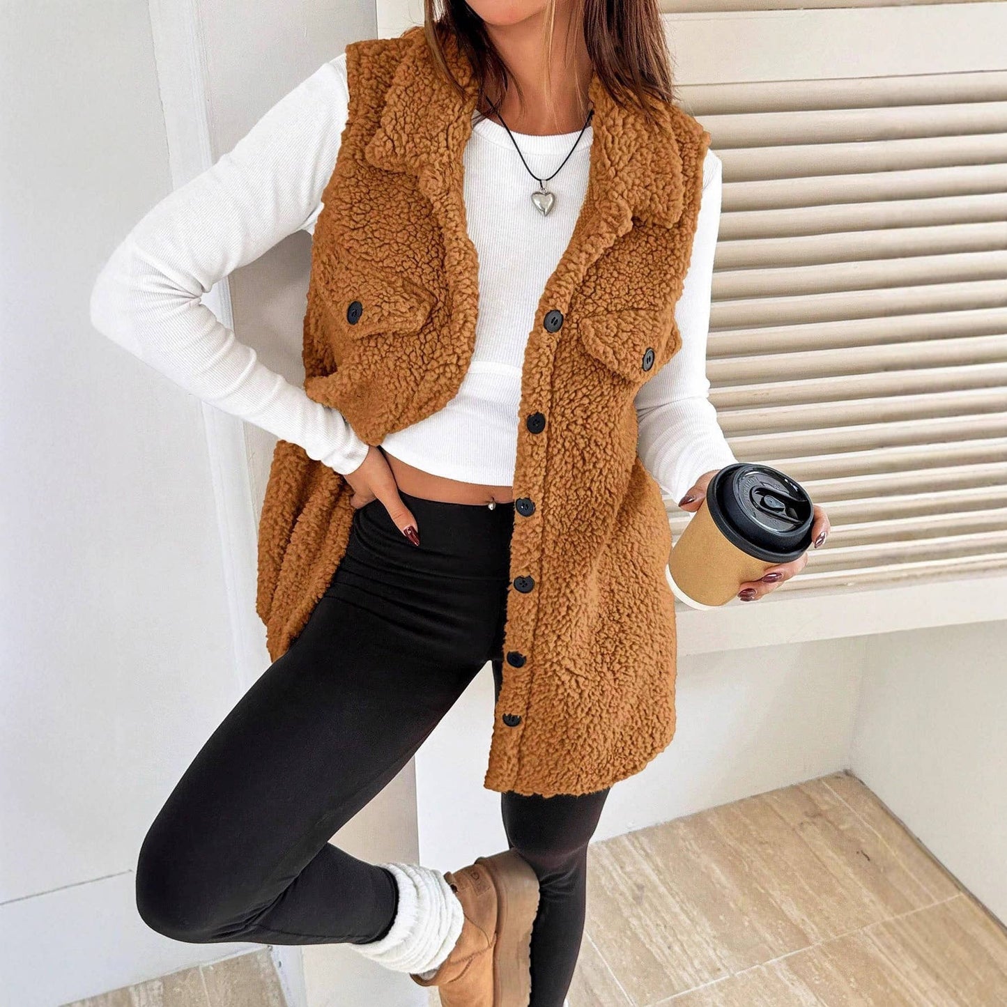 Autumn/Winter Collared Fleece Vest Jacket