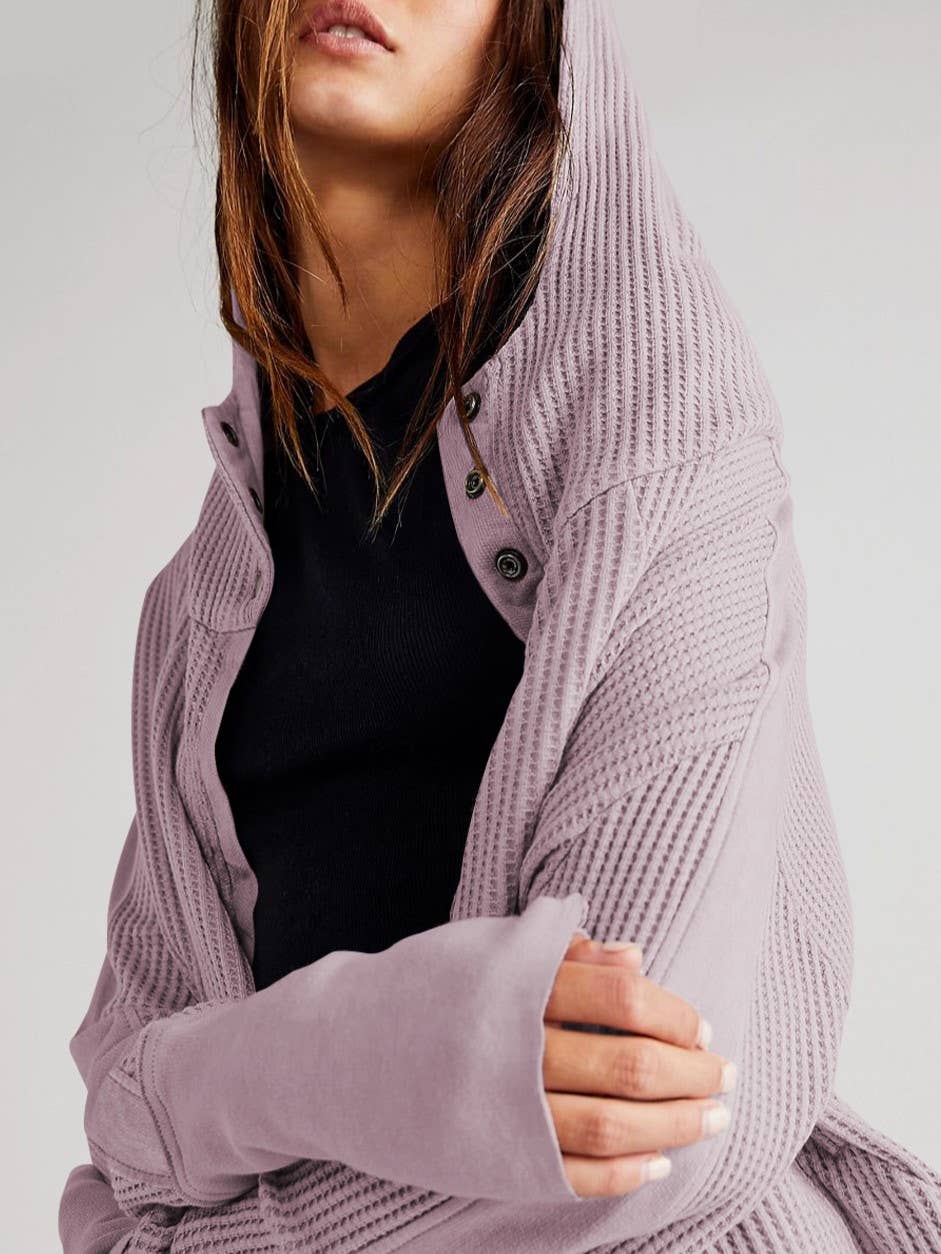 Half button zip up waffle crop hoodie sweatshirt jacket