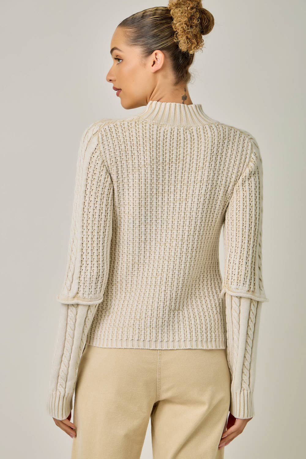 Washed Cable Mock Neck Sweater