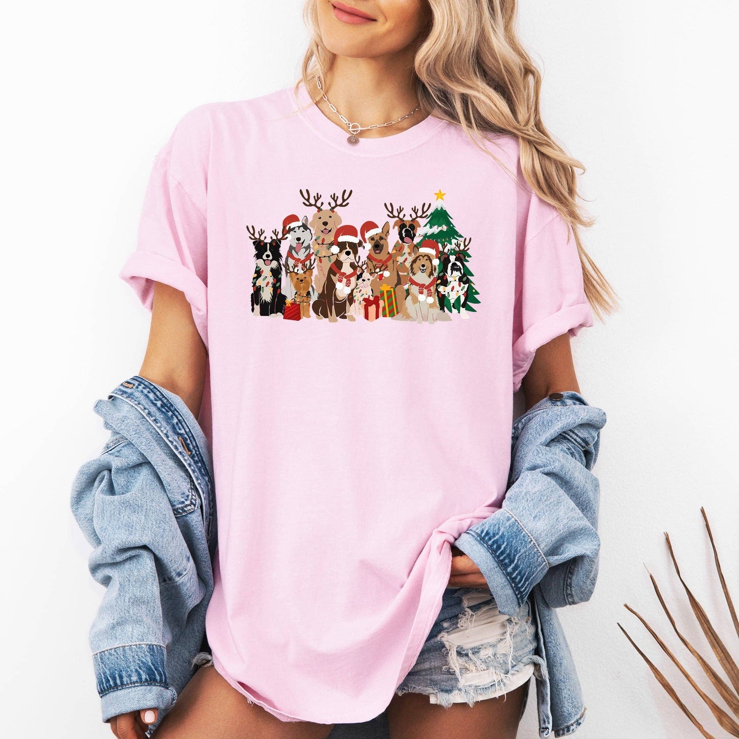 Christmas Dogs, Antlers, Reindeer, Santa, Dog Lover Tshirt