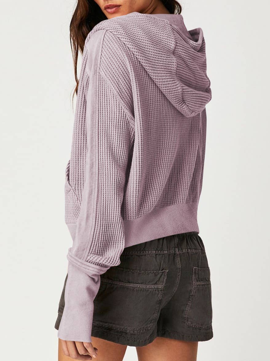 Half button zip up waffle crop hoodie sweatshirt jacket