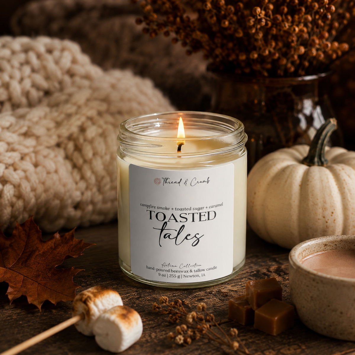 Toasted Tales Fall Candle | Beeswax + Tallow | 9 oz
