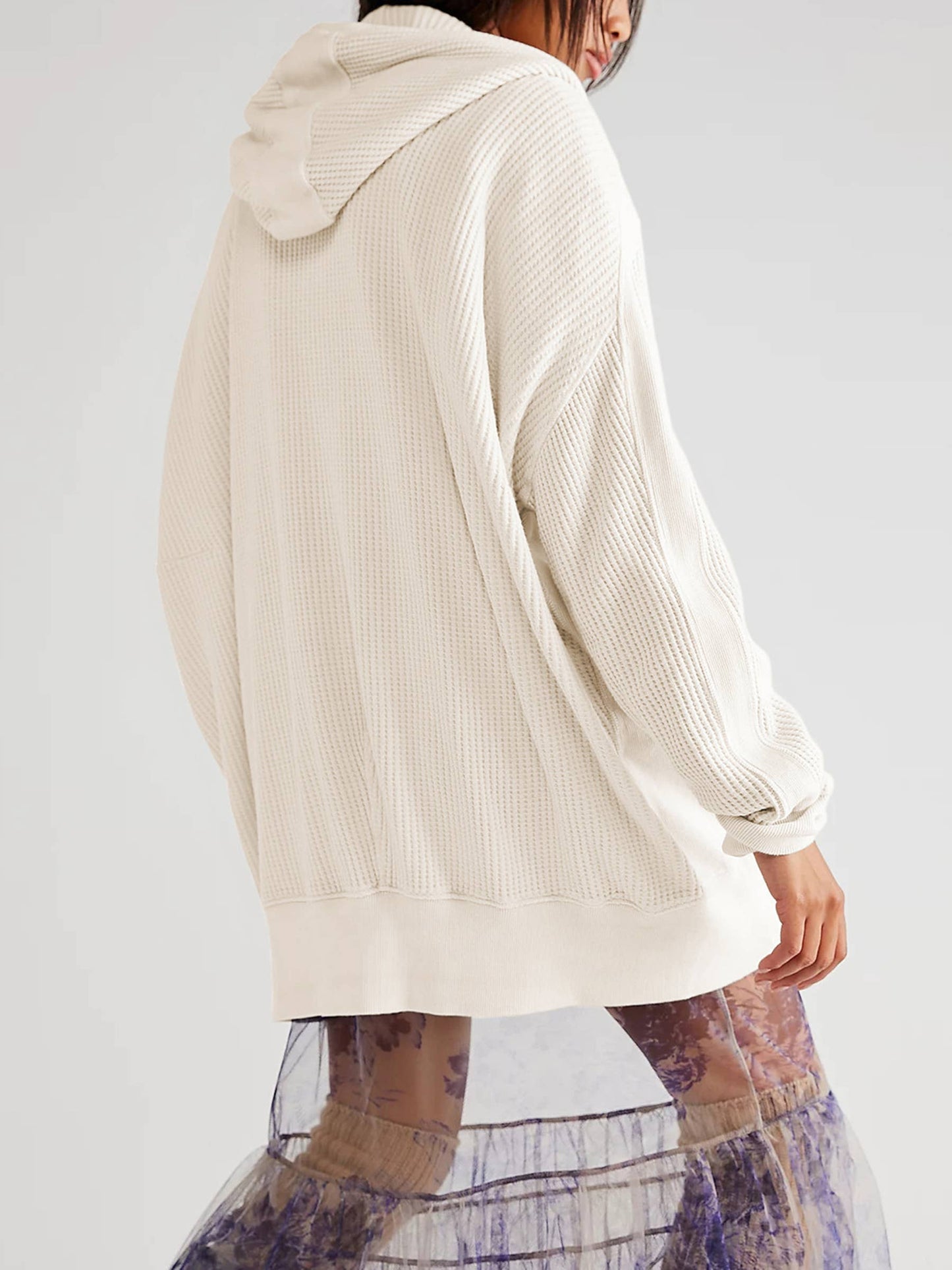 Women's Casual Waffle cardigan zipper Hooded Sweater