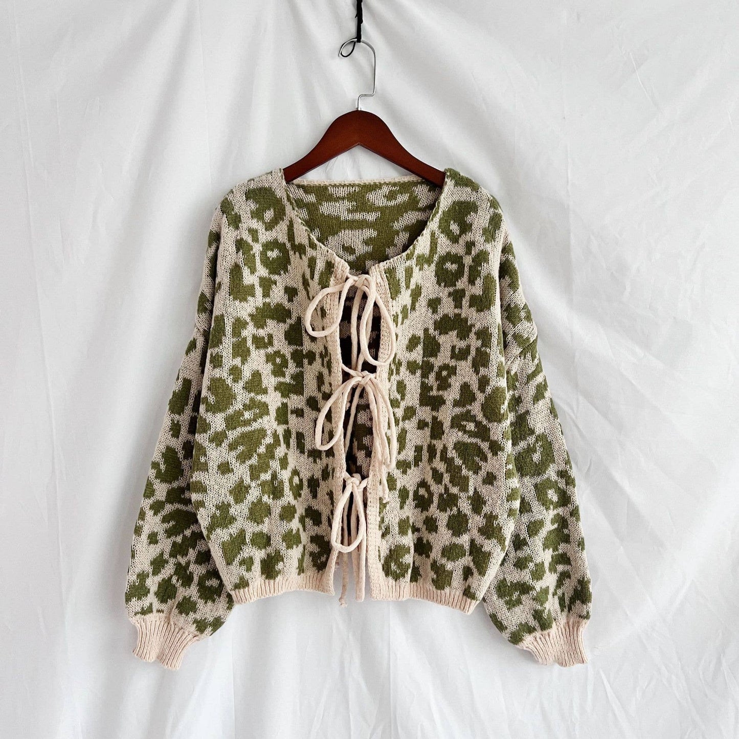 Retro Trendy Cheetah Leopard Print Lace-Up Cardigan