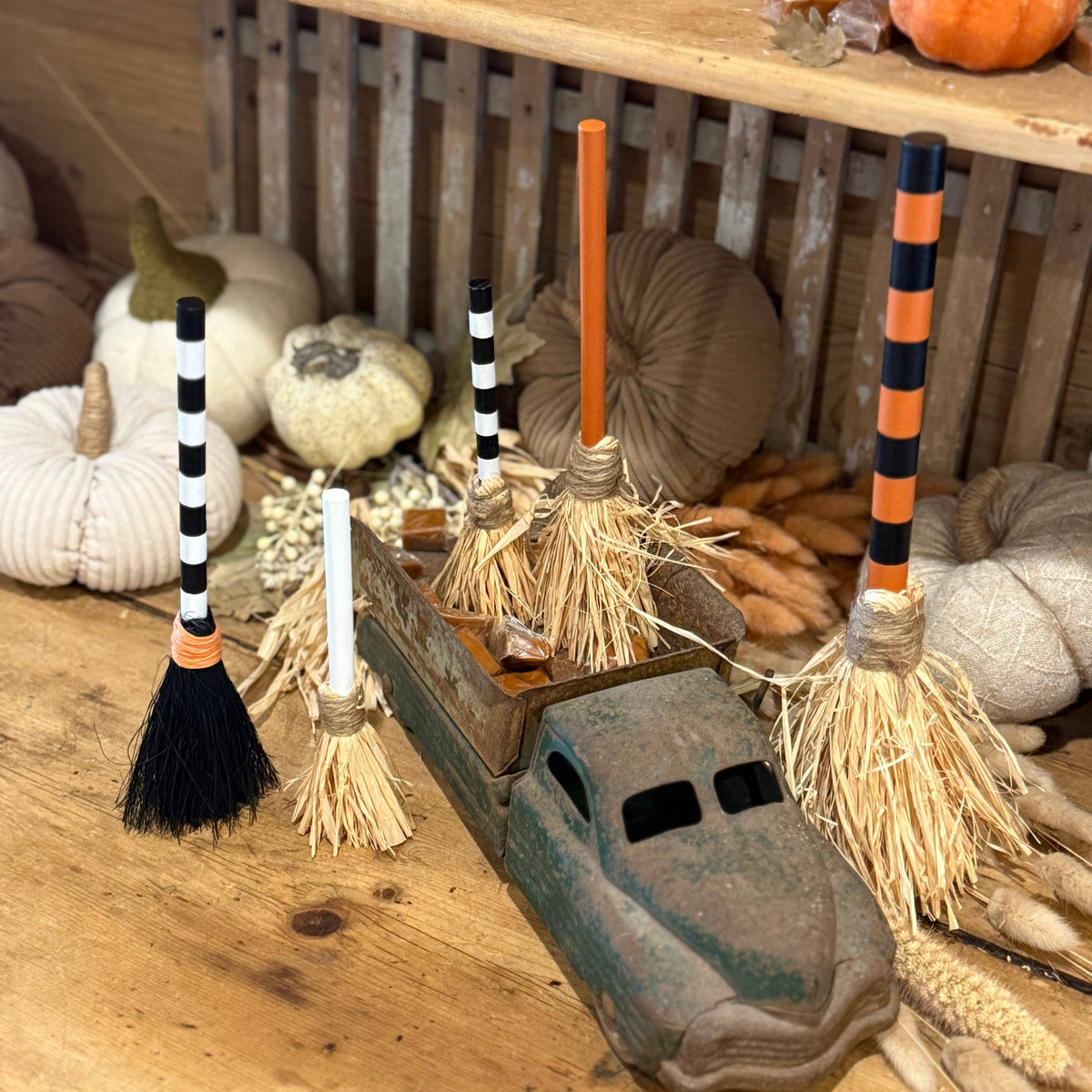 12" Black/Orange Striped Broom