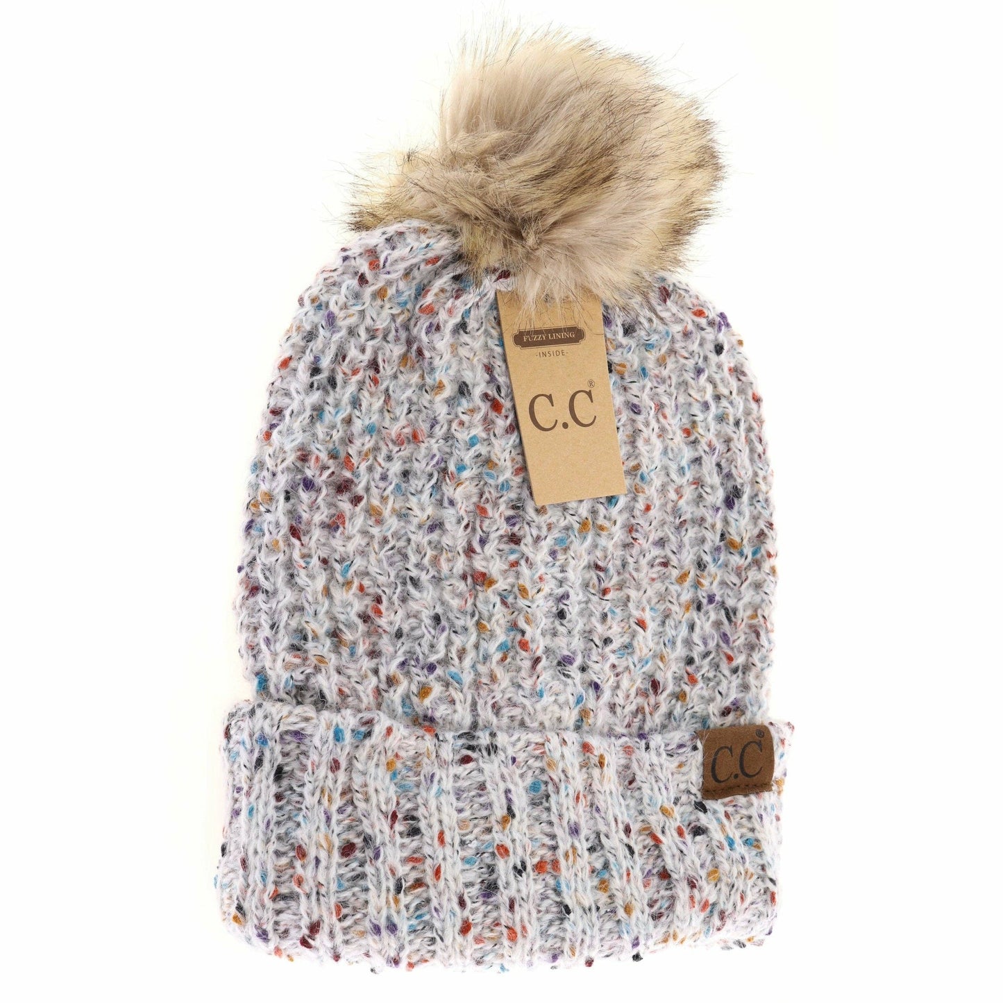 Confetti Mohair Ribbed Fur Pom C.C Beanie HAT2078