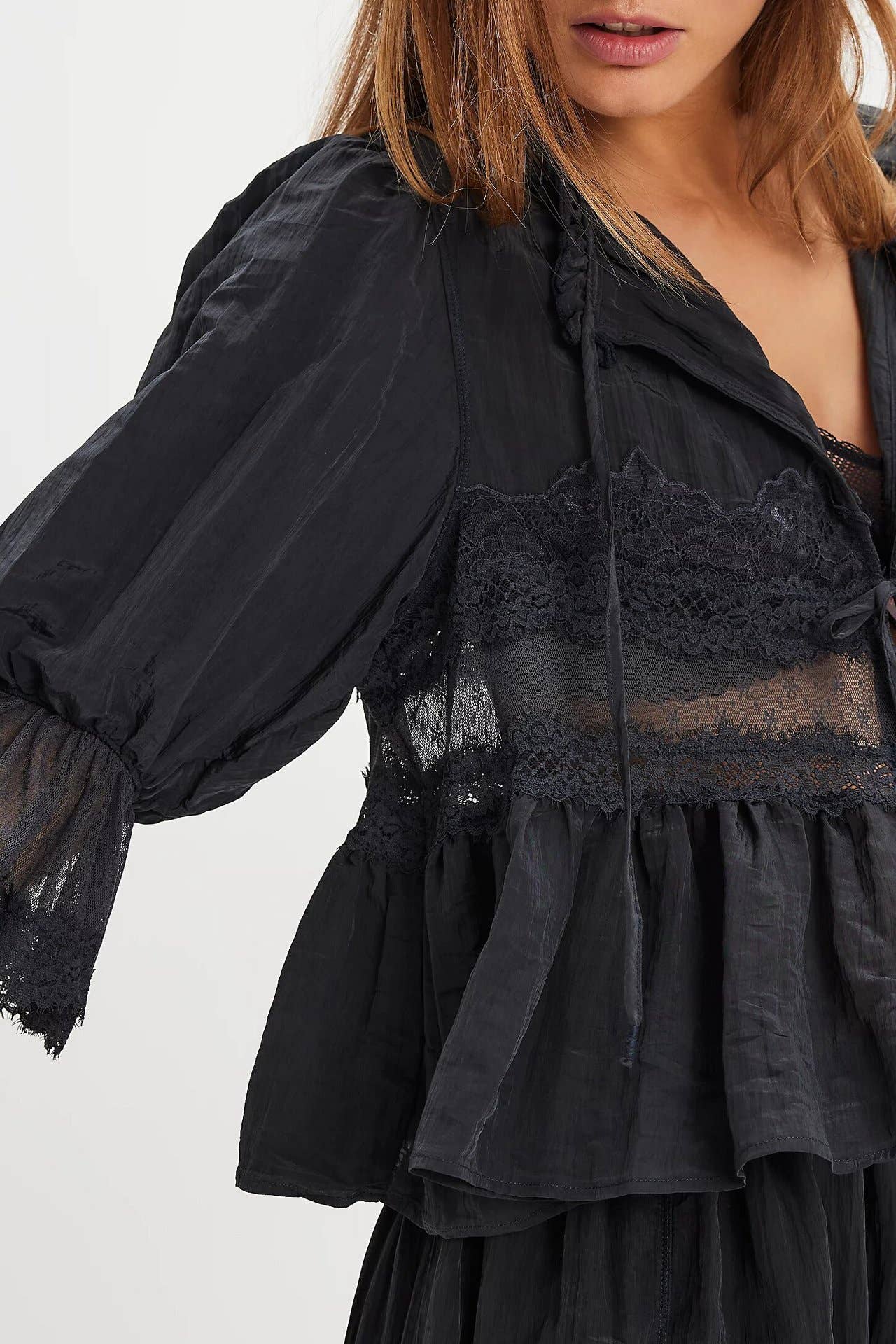 Boho vintage Victoria ancient ways tie front lace blouse