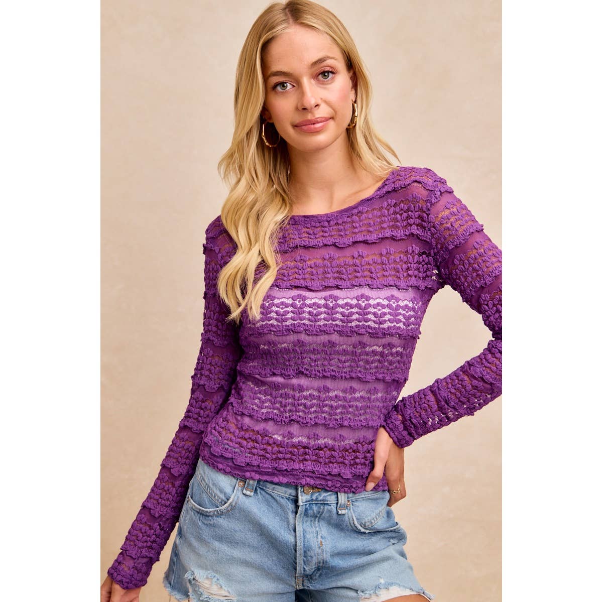 RUFFLES DETAIL MARDI GRAS COLOR FLOWER LACE TOP