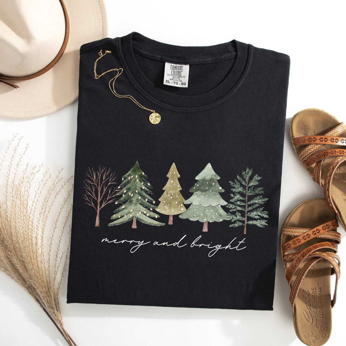 Merry and Bright, Christmas Trees, Minimalist Xmas Tshirt