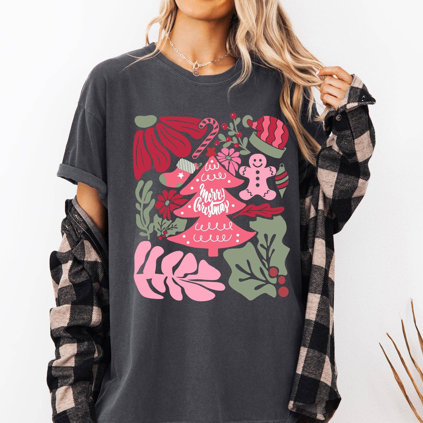 Merry Christmas, Pink Floral, Flowers, Xmas Tshirt