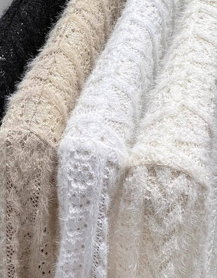 Soft knit Fluffy Texture Lace High neck Layering Top