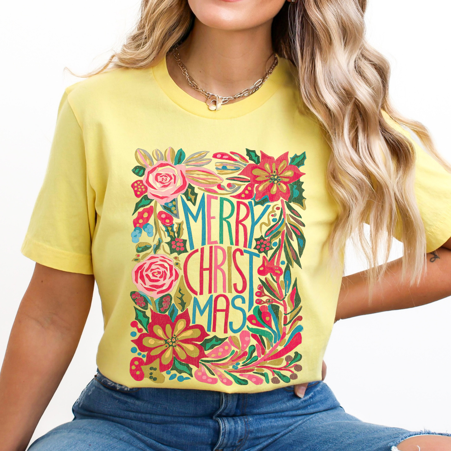 Merry Christmas Boho floral Christmas graphic t-shirt
