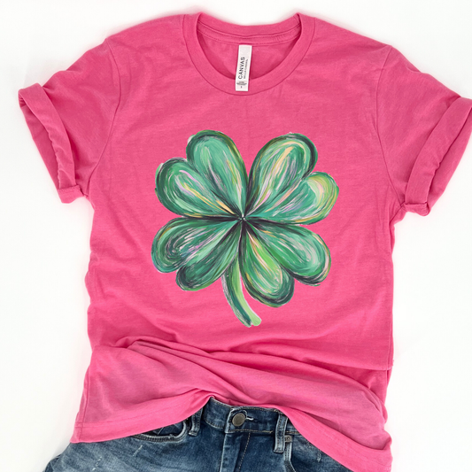 Four leaf clover graphic t-shirt, St. Patrick's Day women's top