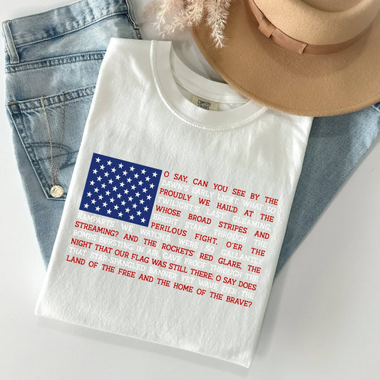 American Flag, Anthem, Patriotic, 4th of July Tshirt: White