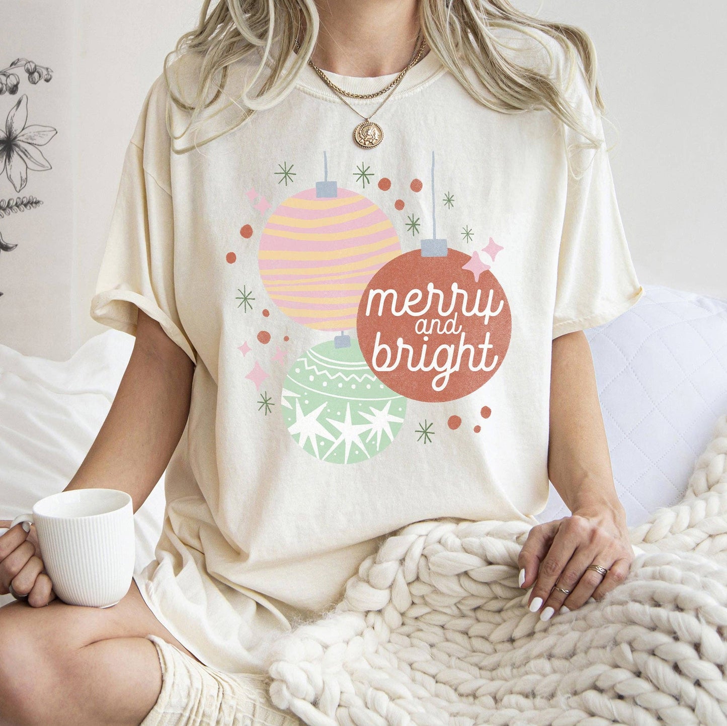 Merry And Bright, Pastel, Christmas Ornaments,, Tshirt