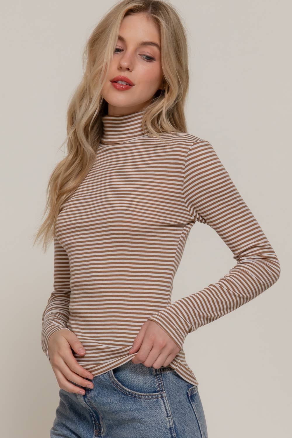 Long Sleeve Turtle Neck Y/D Stripe Top