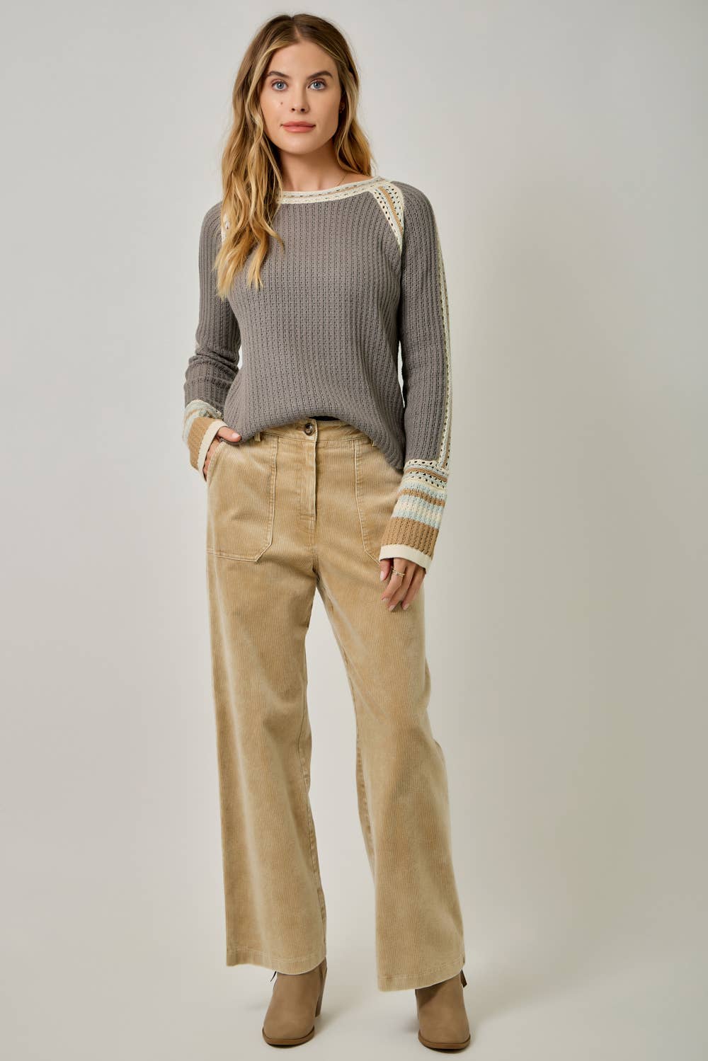 Raglan Sleeve Trim Detail Sweater Top