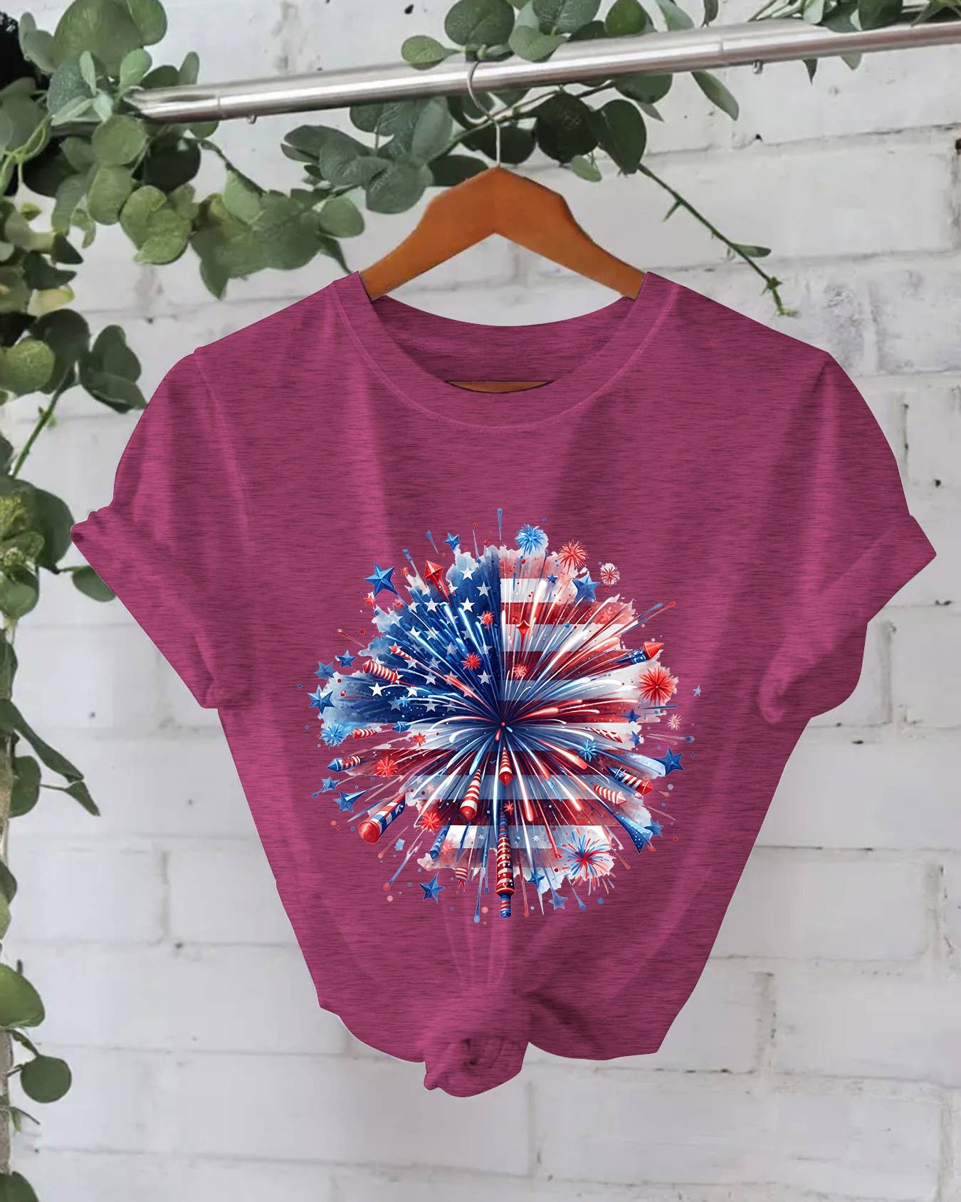 Stylish 4th of July Fireworks Print Short Sleeve T-Shirt
