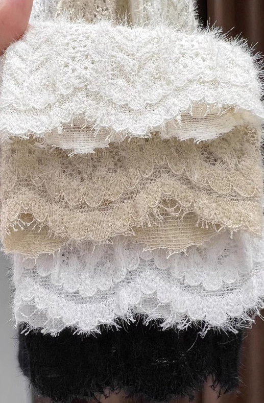Soft knit Fluffy Texture Lace High neck Layering Top