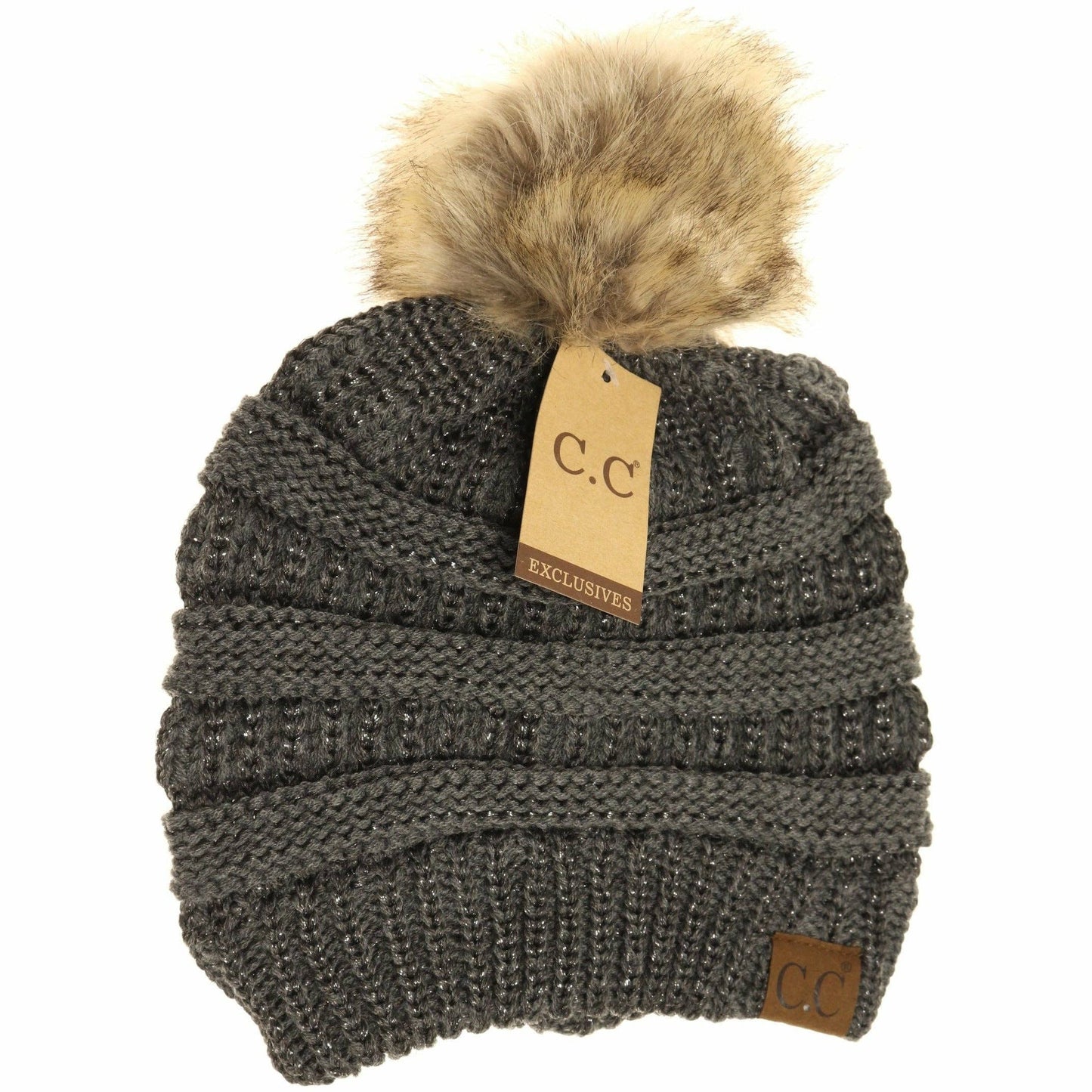 Metallic Fur Pom CC Beanie HAT43MET