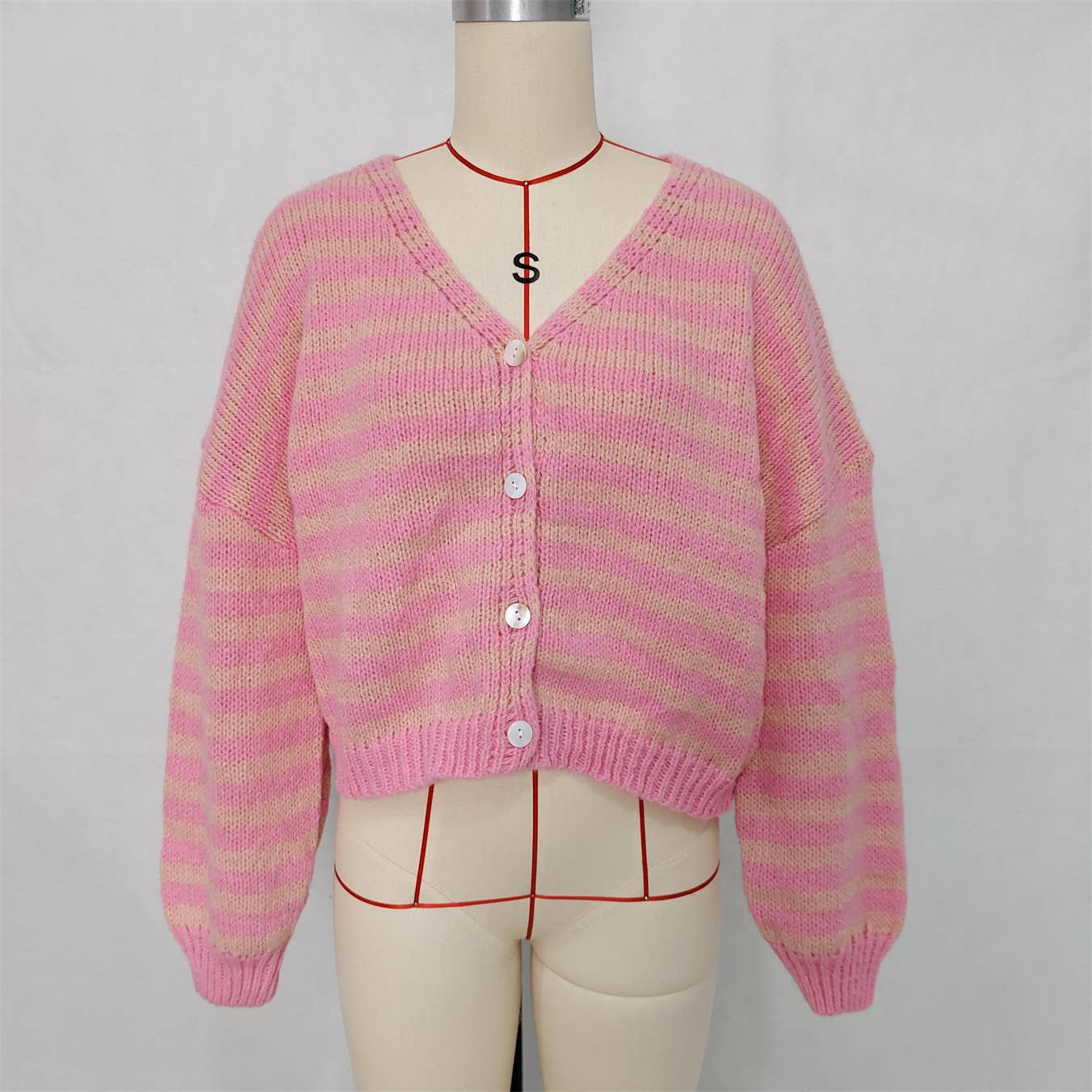 Slouchy Color Block V-Neck Striped Knit Cardigan