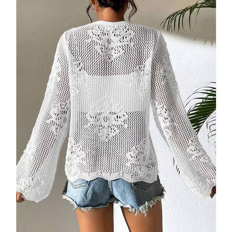 Floral Pattern Lace-Up Crochet Knit Beach Cover Top