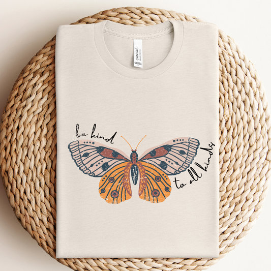 Be Kind Butterfly Graphic Tee: Light Beige