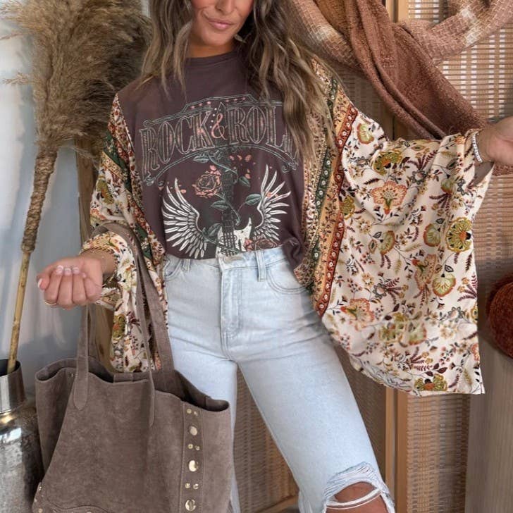 Western Rock and Roll Kimono Sleeve Relaxed Graphic Tees
