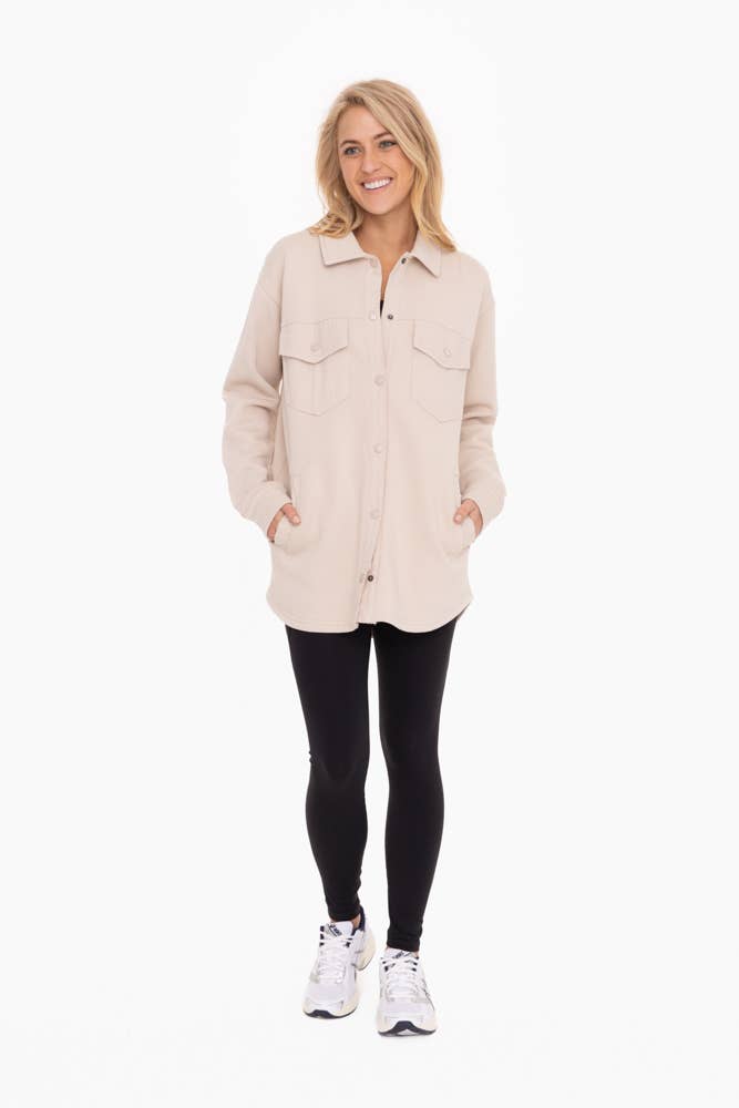 Snap-On Shacket with Pockets: NATURAL