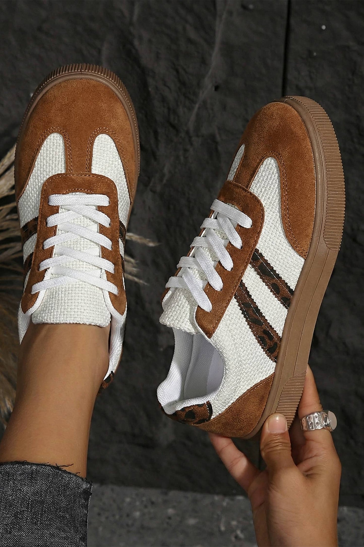 Leather Leopard Patchwork Flat Sneakers