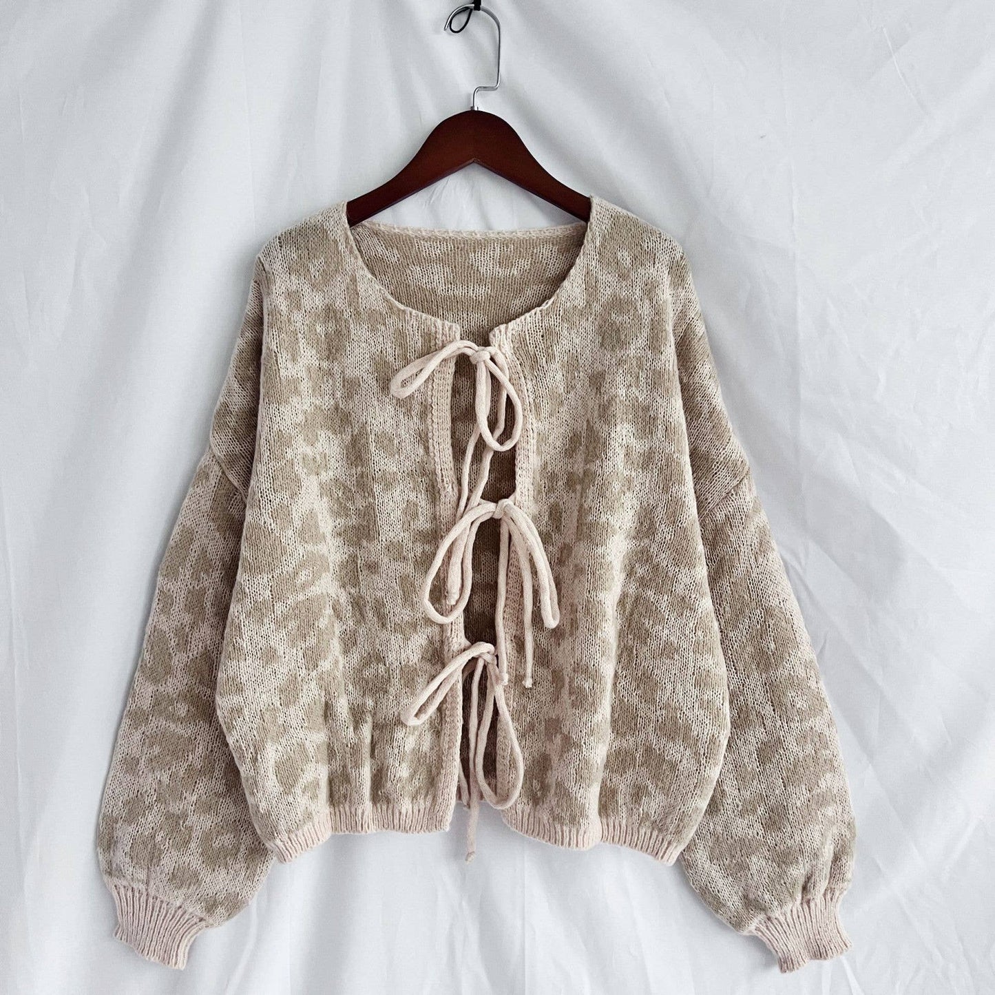 Retro Trendy Cheetah Leopard Print Lace-Up Cardigan