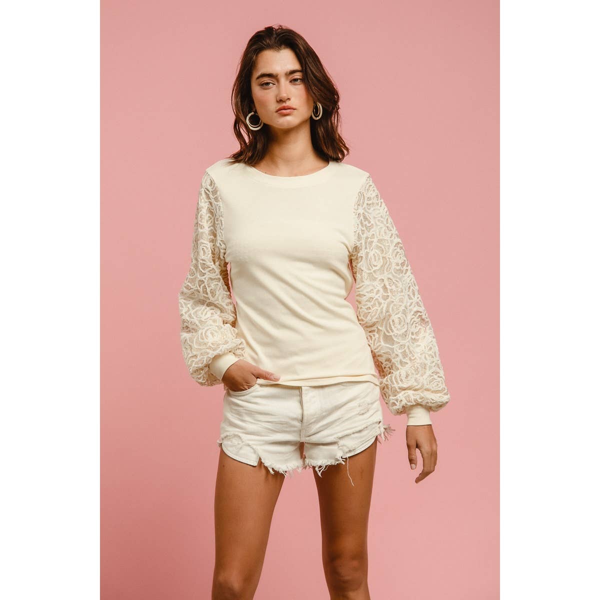 CHENILLE AND SEQUIN EMBELLISHED FLORAL KNIT TOP