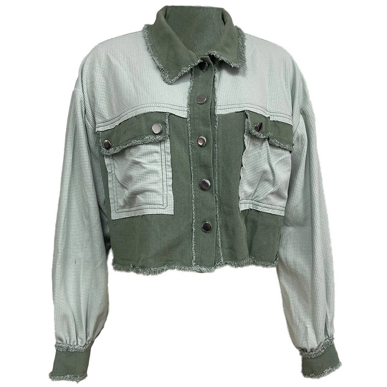 Long-sleeved waffle-patterned women's short jacket