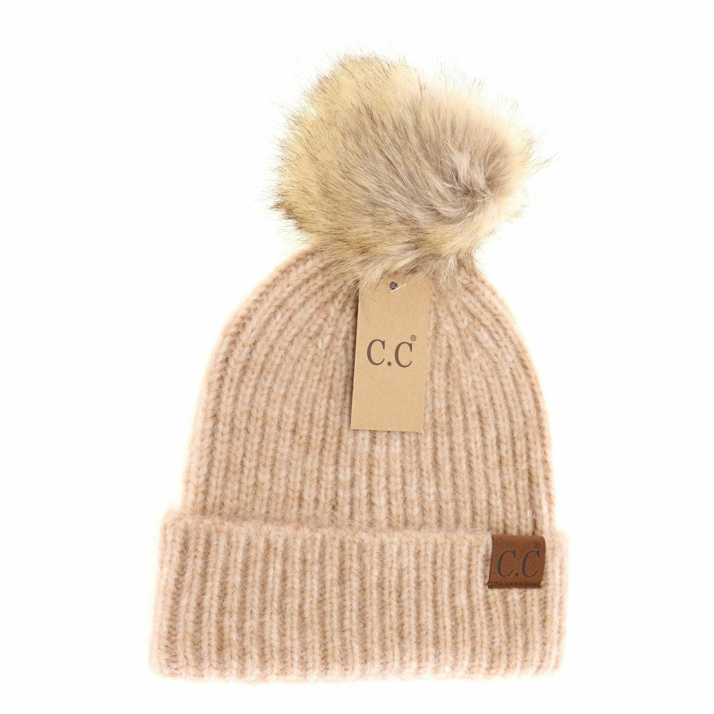 Soft Ribbed Fur Pom C.C Beanie HAT2074