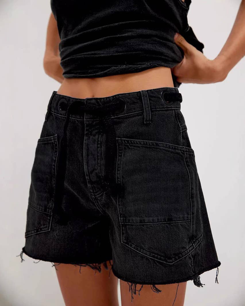 Street Style Drawstring Pocket Denim Casual Shorts