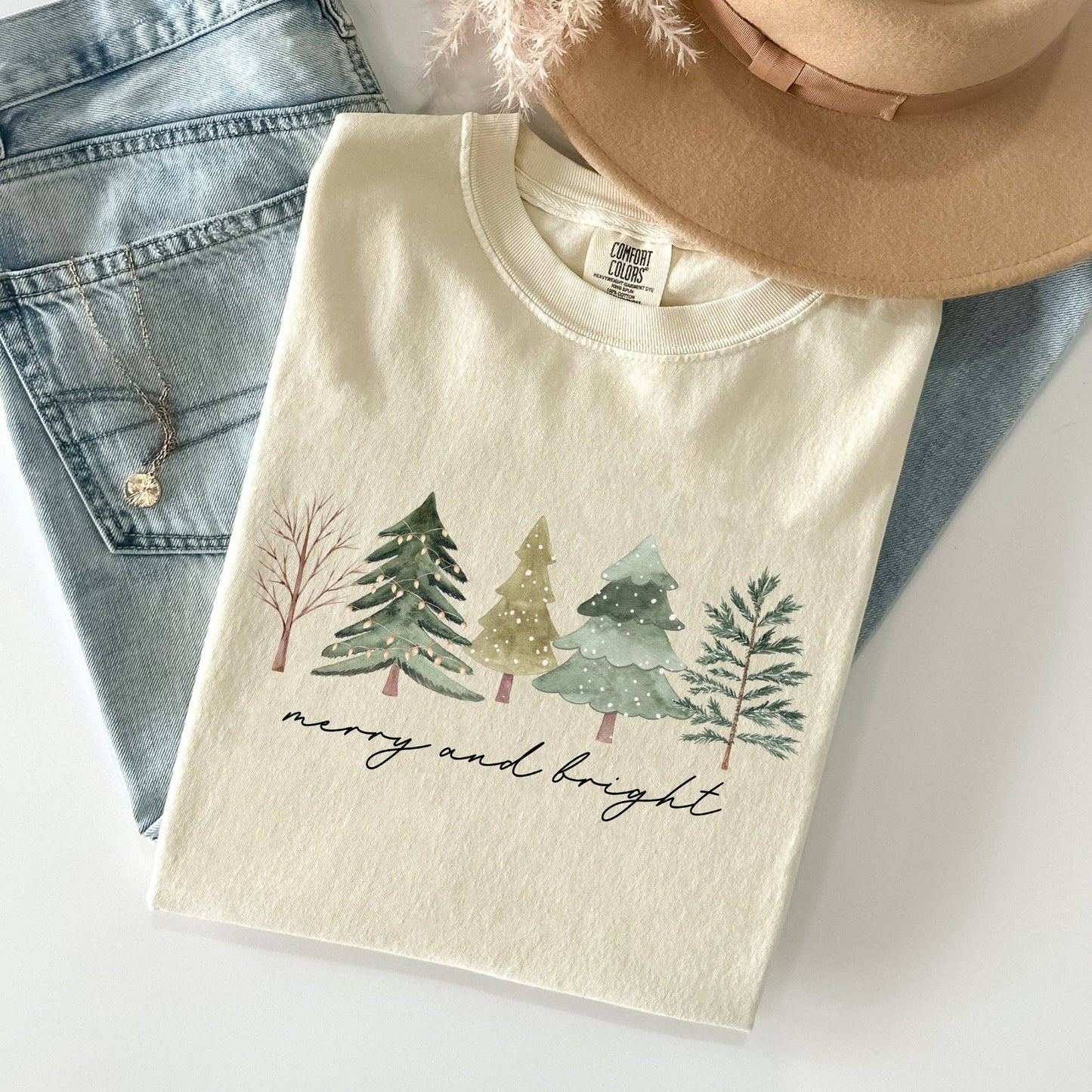Merry and Bright, Christmas Trees, Minimalist Xmas Tshirt