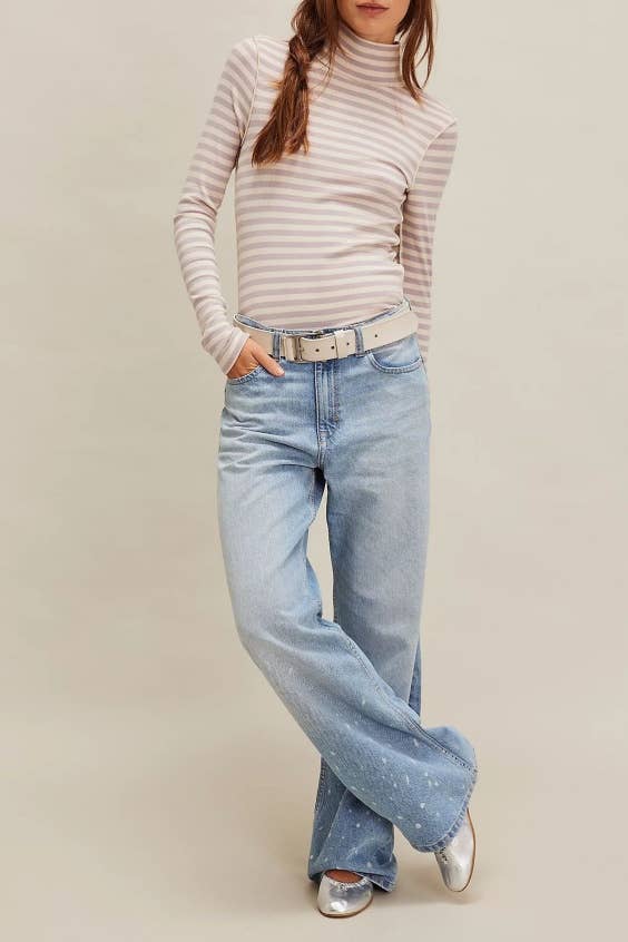 Stripe Turtleneck basic top fitted tee long sleeve top