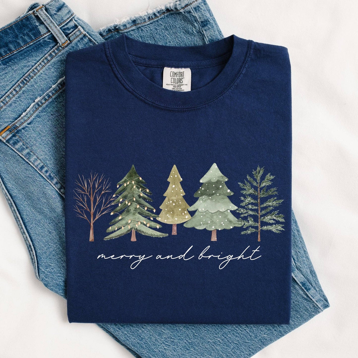 Merry and Bright, Christmas Trees, Minimalist Xmas Tshirt