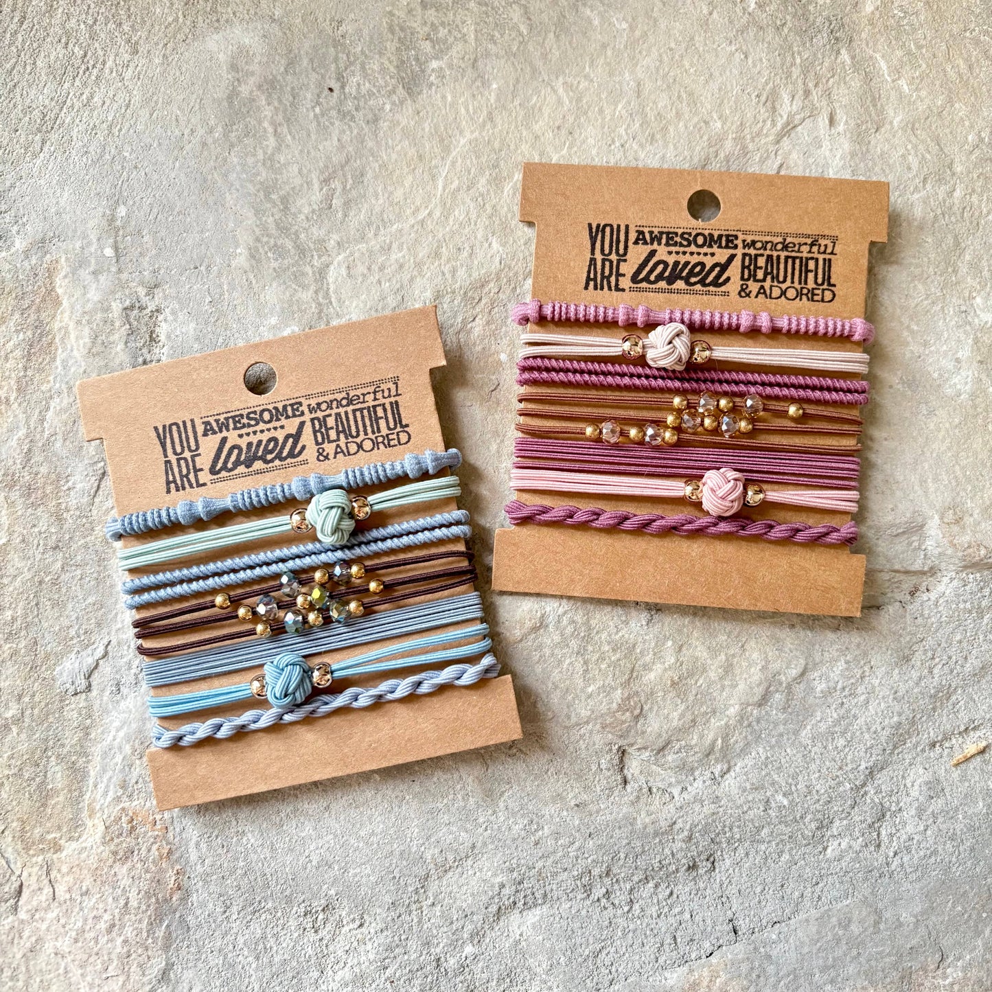 Rhinestone Hair Ties on Kraft Card | Blue