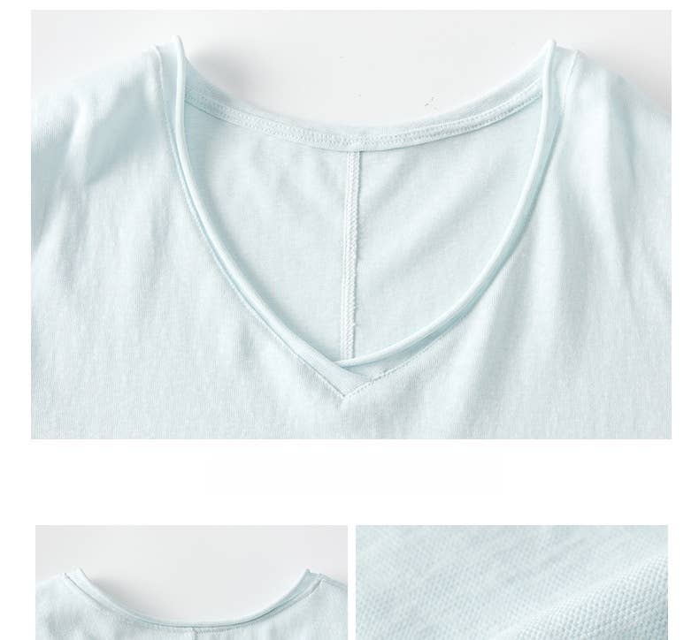 Cotton blend short sleeve roll neck tees V-neck T-shirt