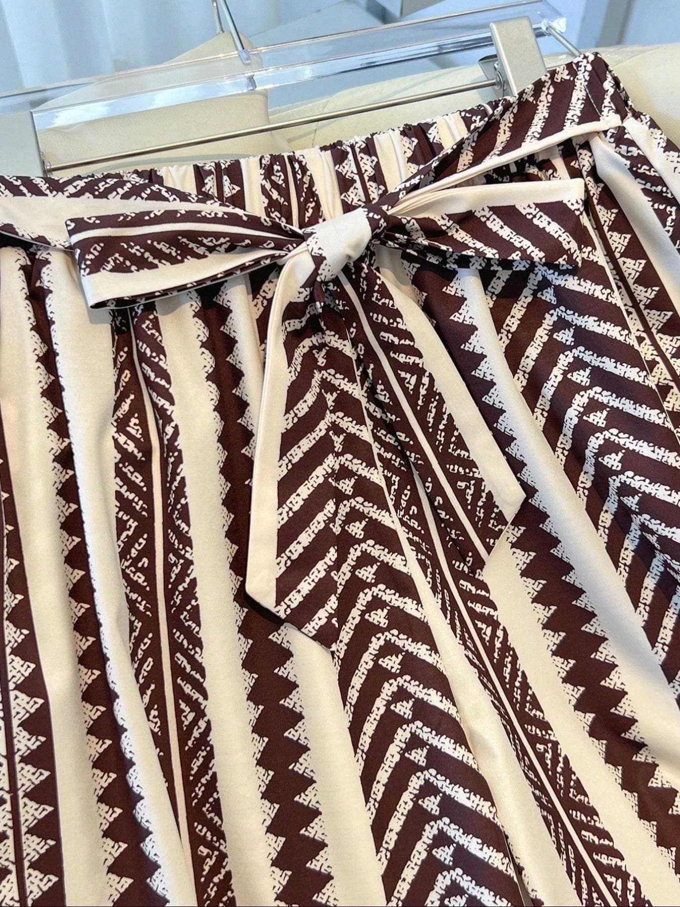 Tie Waist Boho Ethnic Geo Striped Wide Leg Pants