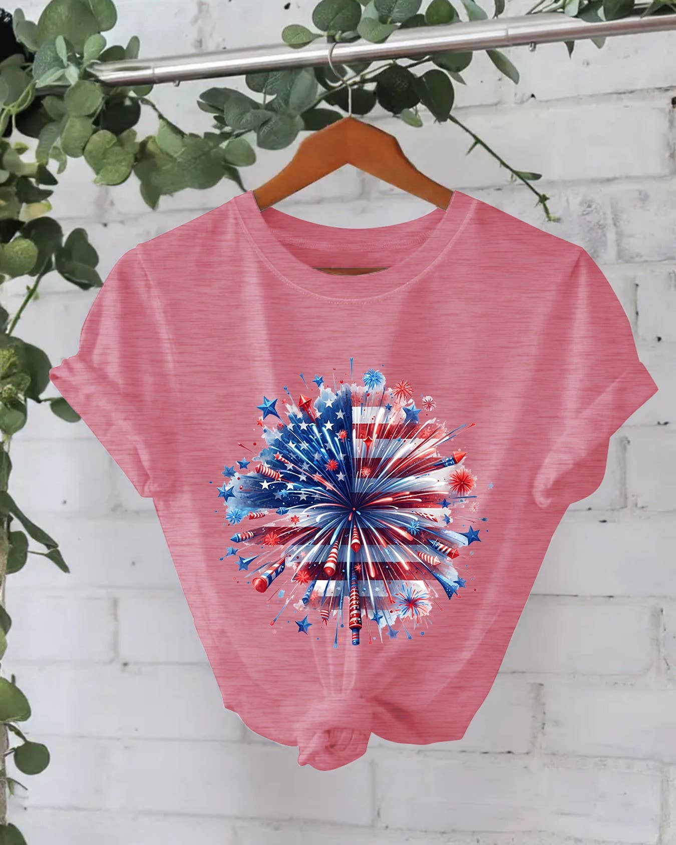 Stylish 4th of July Fireworks Print Short Sleeve T-Shirt