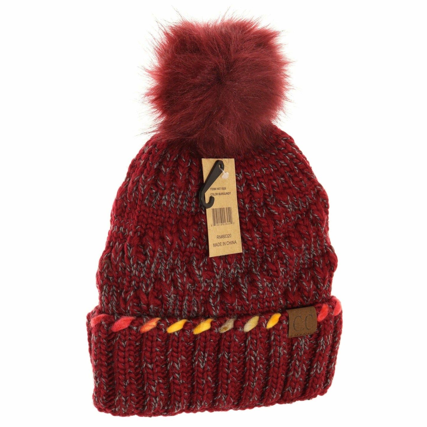 Fuzzy Lined Ombre Thread Accent Pom CC Beanie HAT1826